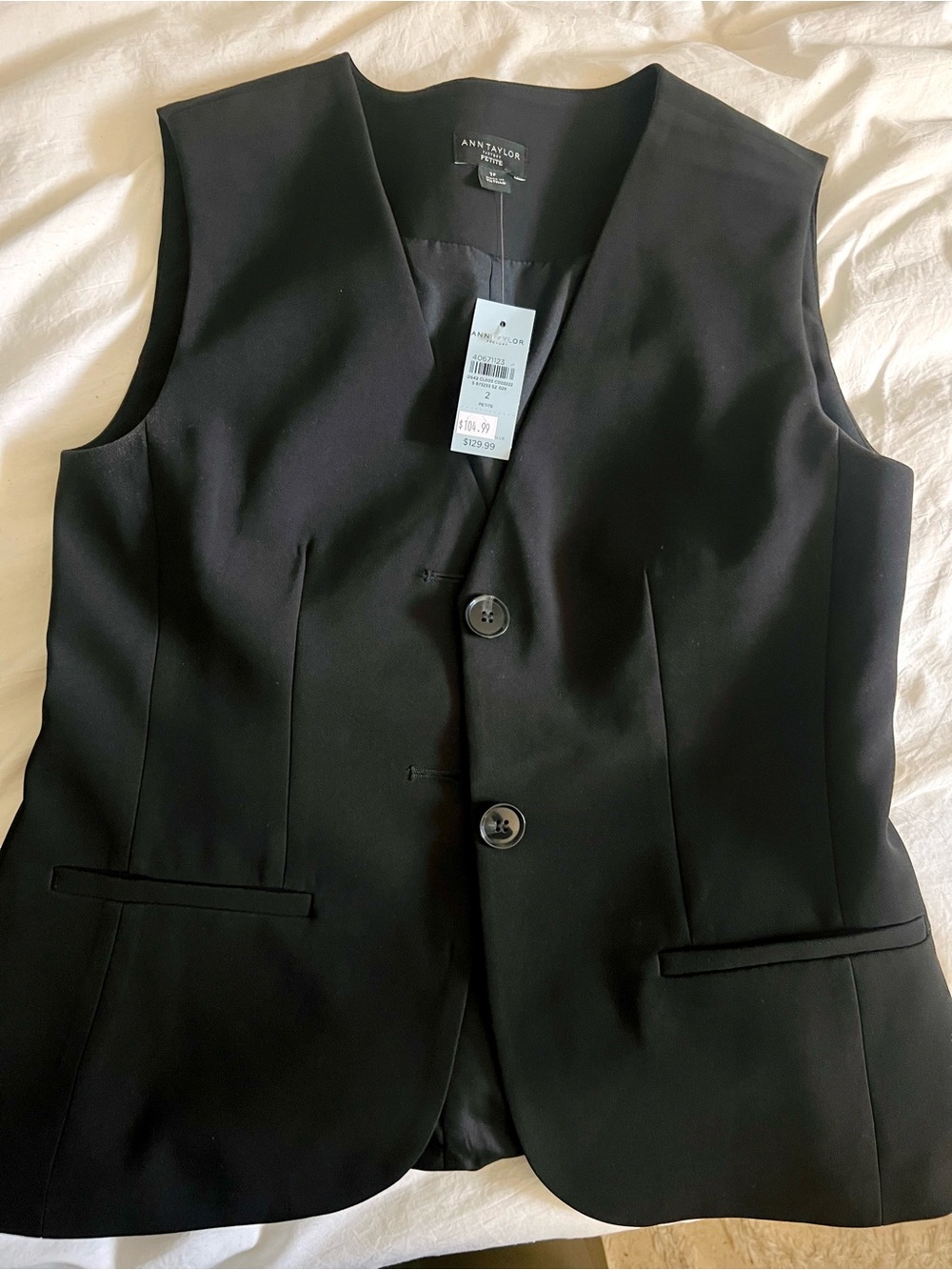 Ann Taylor Factory Black Tailored Vest Blazer 2P Petite NWT